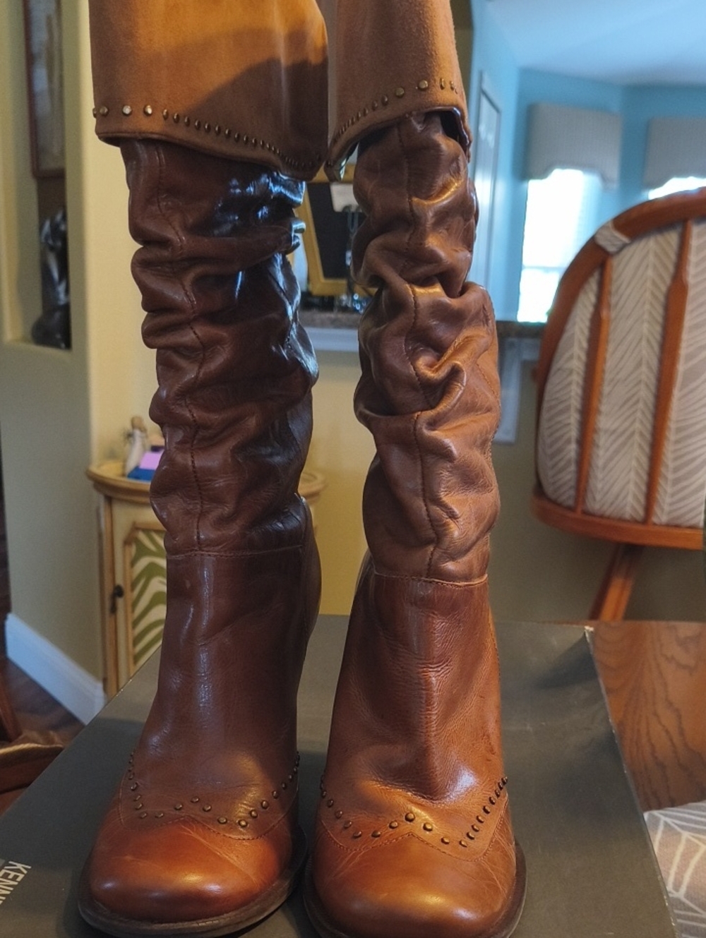 Kenneth Cole Brown Leather And Suede Slouch Boots